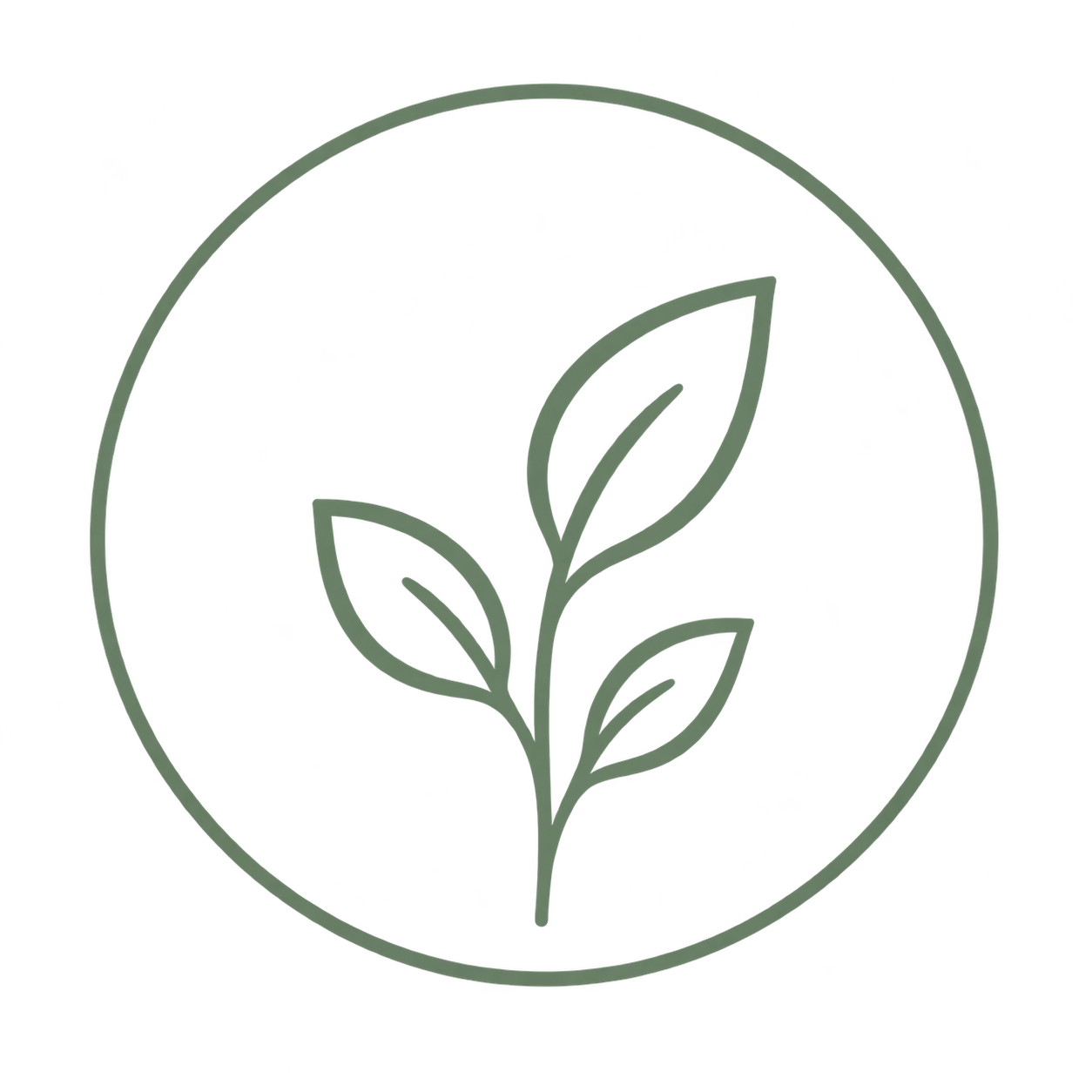 Green leaf sprig in circle icon